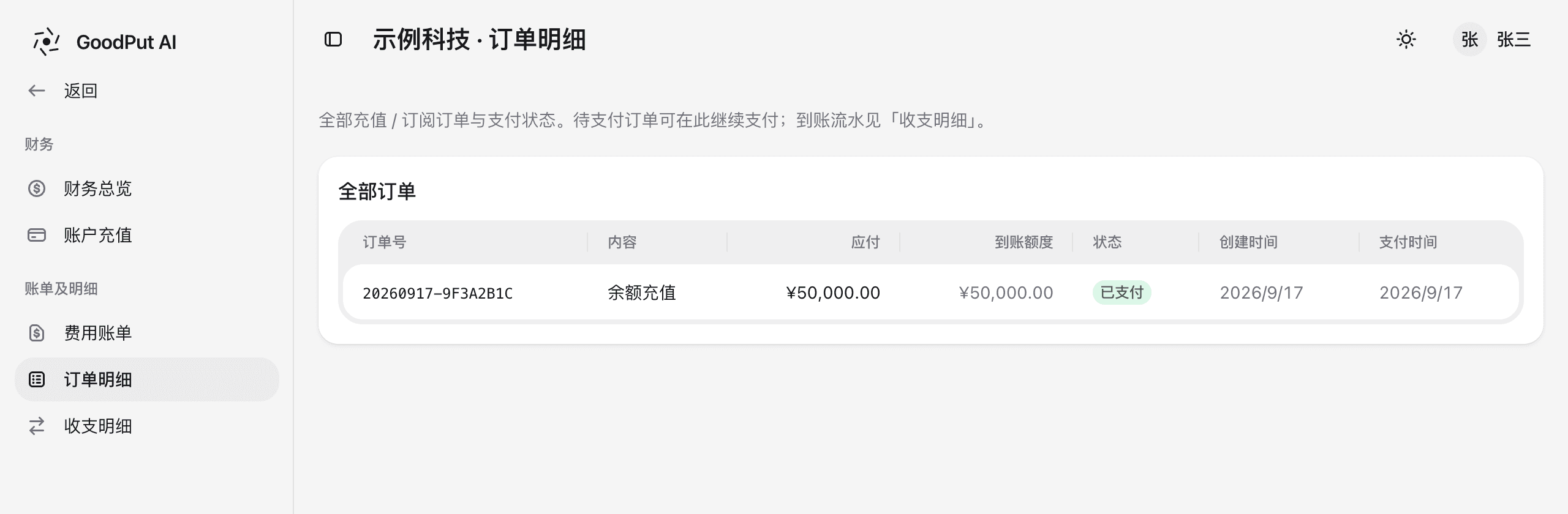 订单明细中的充值订单